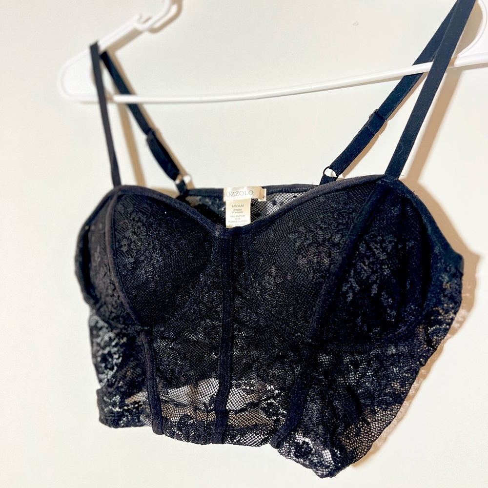 3/$10 🌸 Bozzolo Cropped Lace Bralette Black Push Up Padded Medium